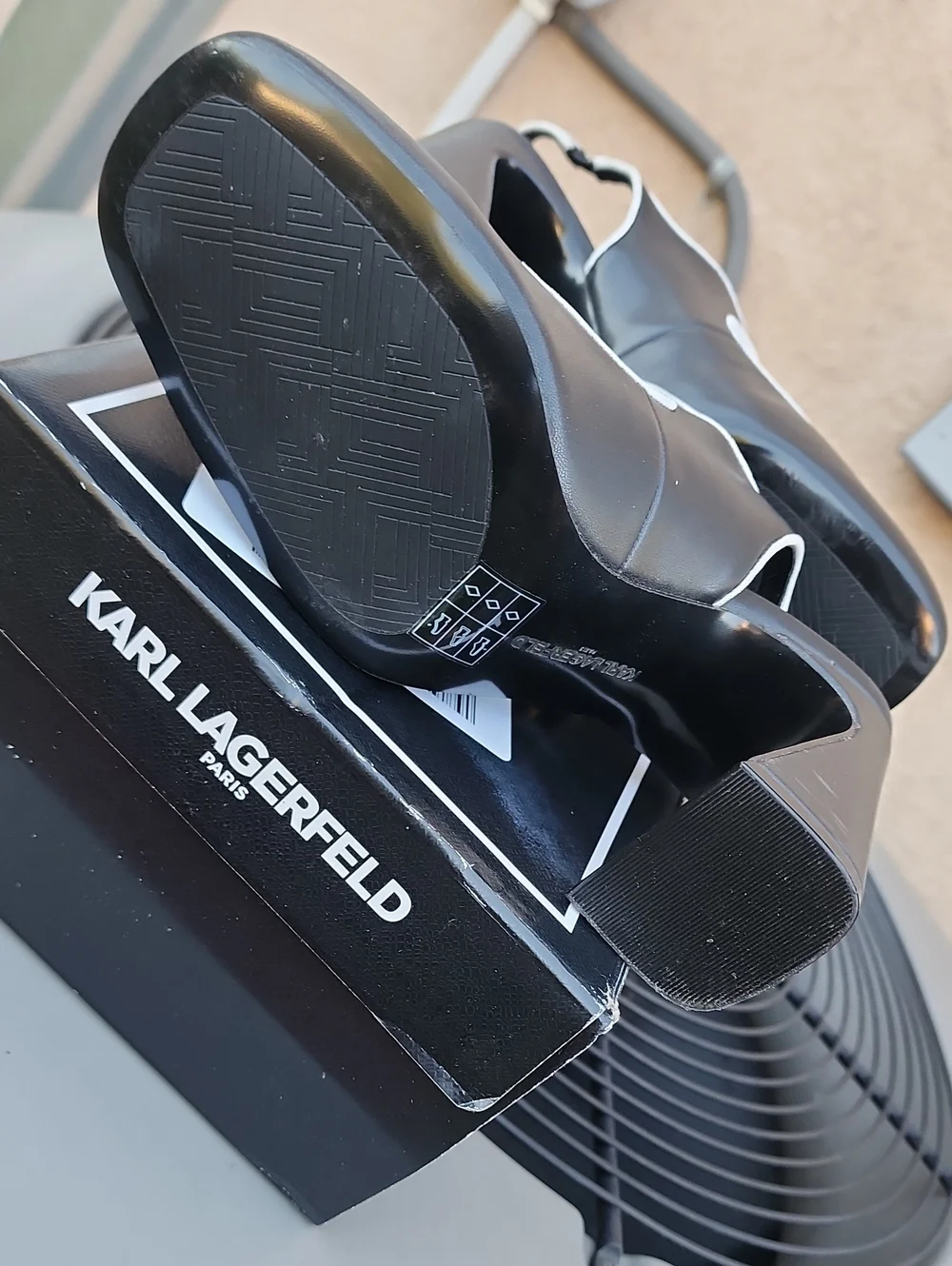 Karl Lagerfeld Black Piermont Slingback Pumps with White Piping